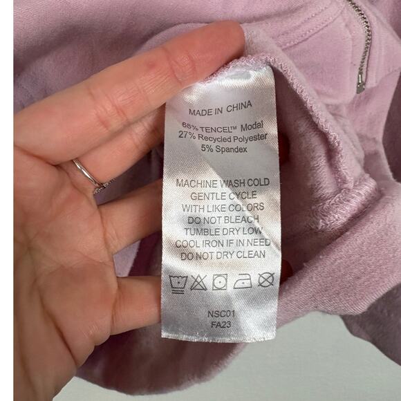 Quince Supersoft Fleece Zip Up Hoodie Pink Petal Tencel Blend Medium - Picture 5 of 6